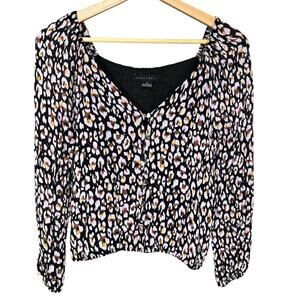 Sanctuary Button Down Women’s Blouse Black Pink Animal Print Size Small